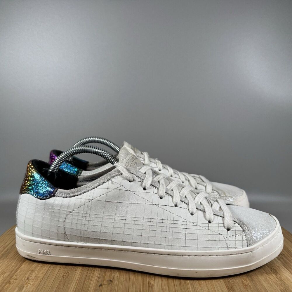 P448 Johnny Dama Lowtop Sneaker Size EU 39/ US 8.5-9 White Rainbow Glitter Trim
